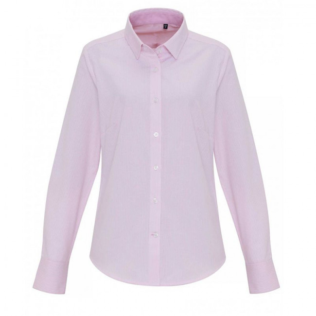 Ladies White/Pink Oxford Stripe Blouse