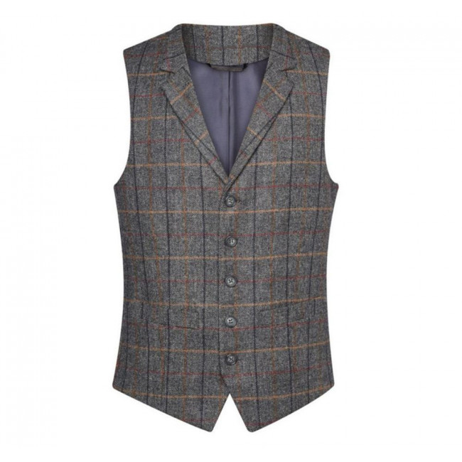Men's Grey/Brown Check Waistcoat