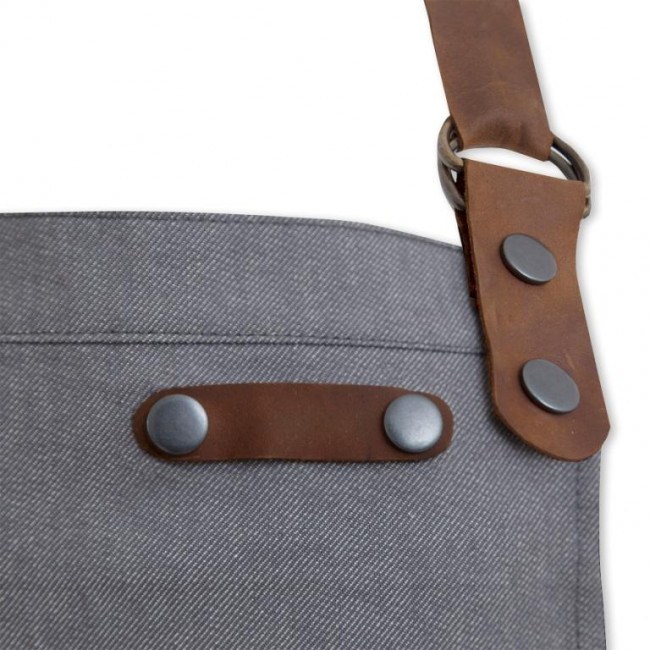 Grey Denim Bib Apron w/ Leather Detailing