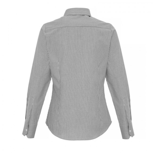 Ladies White/Grey Oxford Stripe Blouse