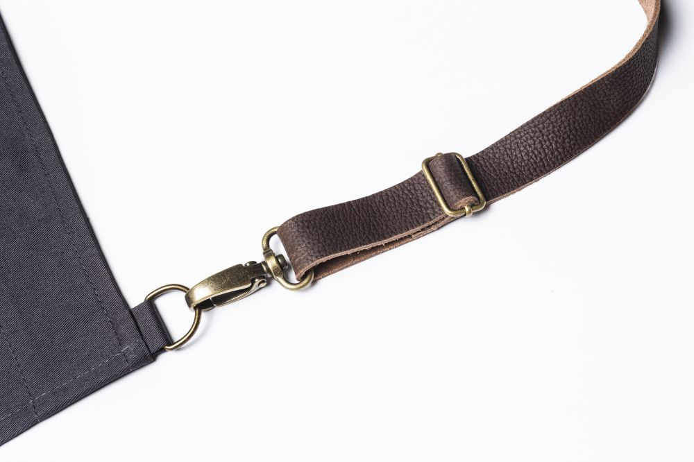 Slate Grey Bib Apron w/ Adjustable Leather Strap From Oliver Harvey