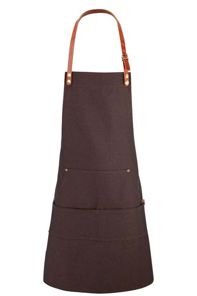 Brown Adjustable Bib Apron With Leather Strap From Oliver Harvey