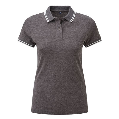 Ladies Charcoal/White Tipped Collar Polo Shirt