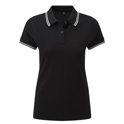 Ladies Black/White Tipped Collar Polo Shirt