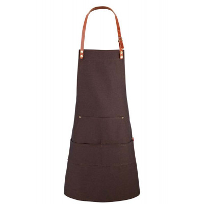 Brown Adjustable Bib Apron With Leather Strap