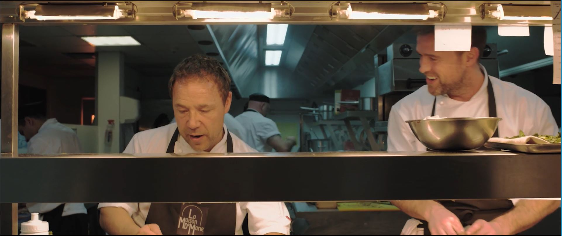 Stephen Graham & Jonas Armstrong in the 2019 Short film, donning the Signature Red Oliver Harvey Label in our Suffolk Chefs jacket