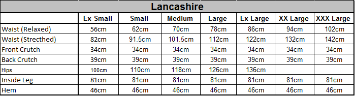 Lancs Size Guide