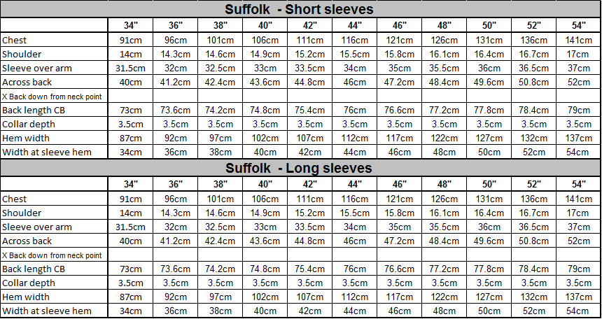 Suffolk Size Guide